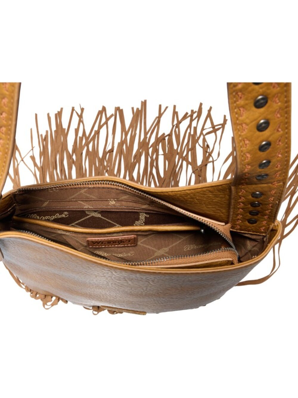 NEW Wrangler Turquoise Stone, Stud & Fringed Hobo Bag Brown Boho Western NWT - Picture 10 of 11